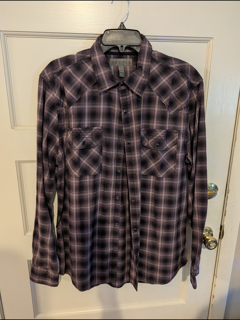 Decree Men's Purple and Black Plaid Snap-Front Shirt